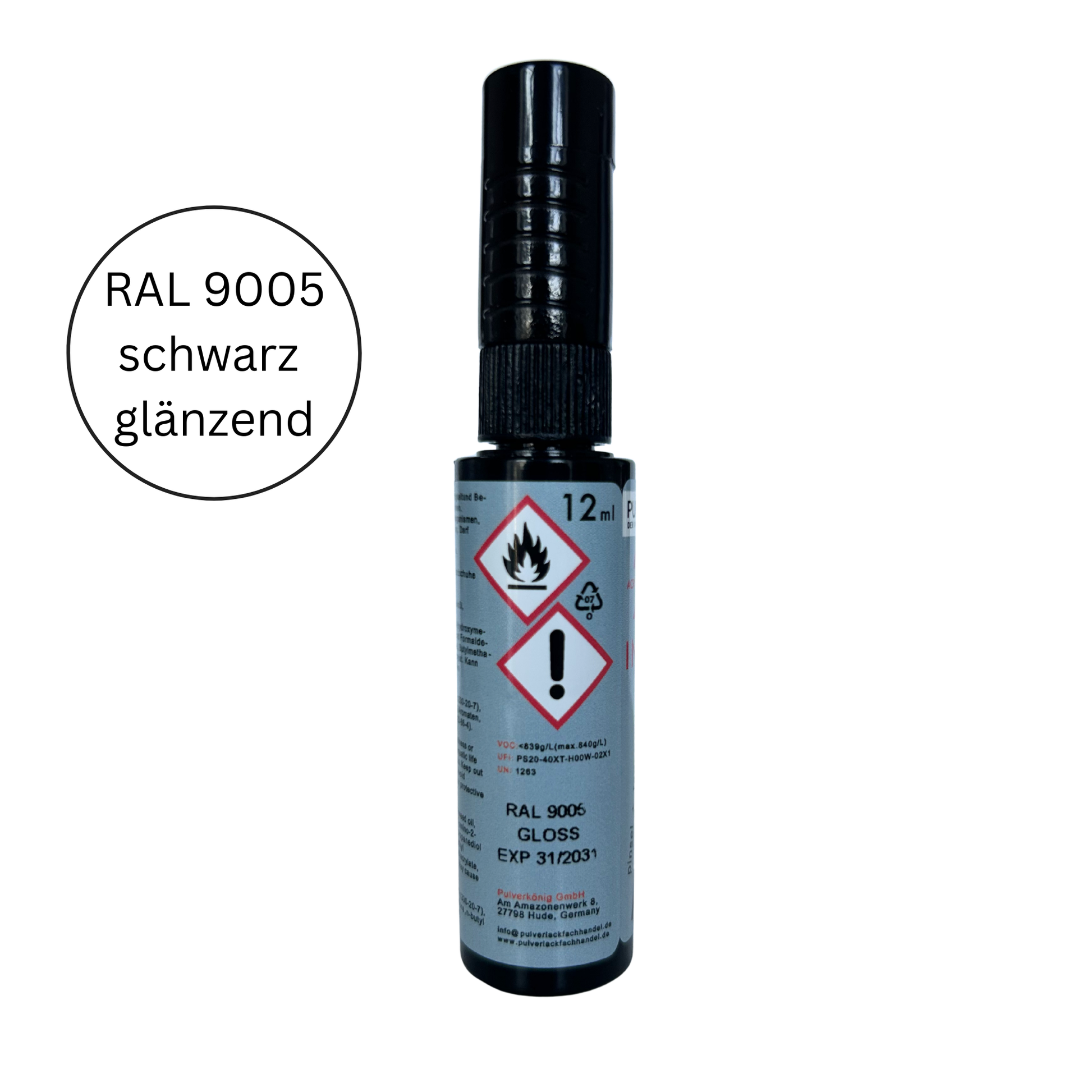 Lackstift RAL 9005 Tiefschwarz glänzend, Pulverkönig