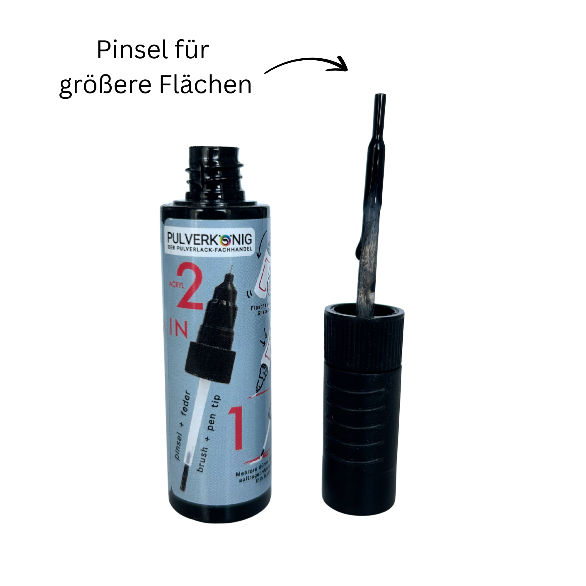 Lackstift RAL 9005 Tiefschwarz mit geöffnetem Pinselapplikator