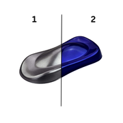 Metallic Ocean Pulverlack Farbmuster – silberner Basislack mit blauer Cosmic-Lasur