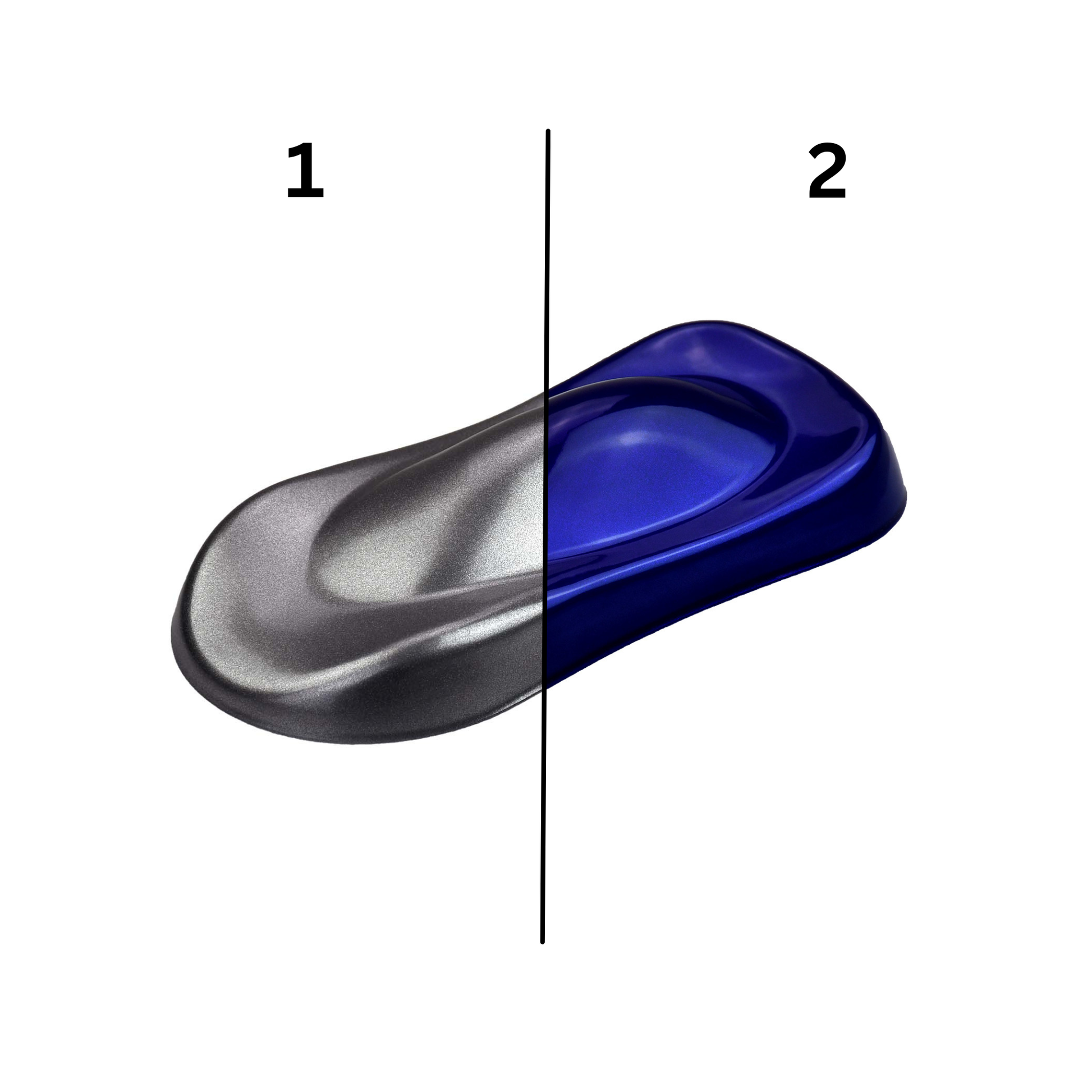 Metallic Ocean Pulverlack Farbmuster – silberner Basislack mit blauer Cosmic-Lasur