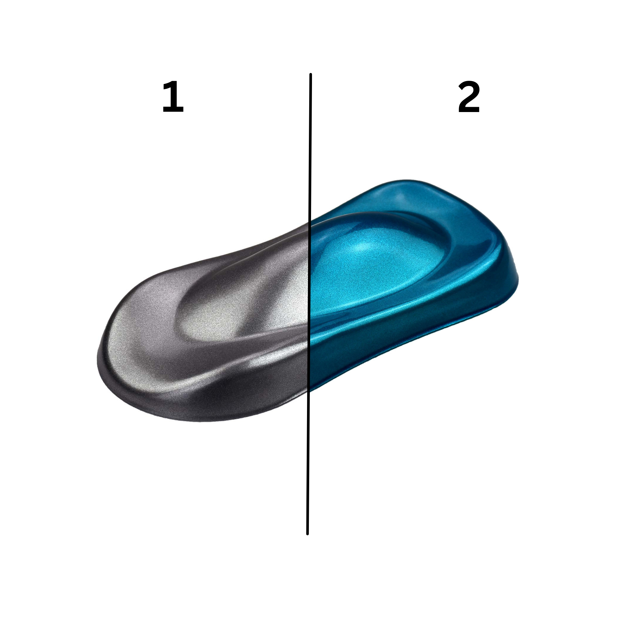 Sparkling Cyan Pulverlack Farbmuster – silberner Basislack mit türkiser Cosmic-Lasur