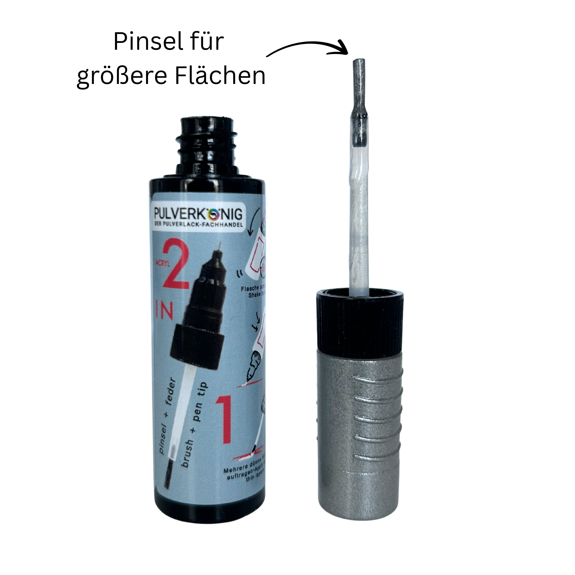 Lackstift RAL 9007 Graualuminium mit geöffnetem Pinselapplikator